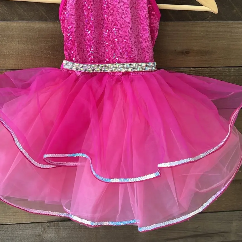 NWOT Weissman Girl's Indigo Swing Dress in Lipstick Pink Dance Costume